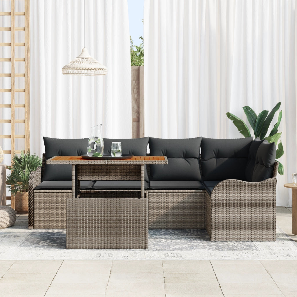 Set da Giardino  con 6 Pezzi e Cuscini Grigio in Rattan PE
