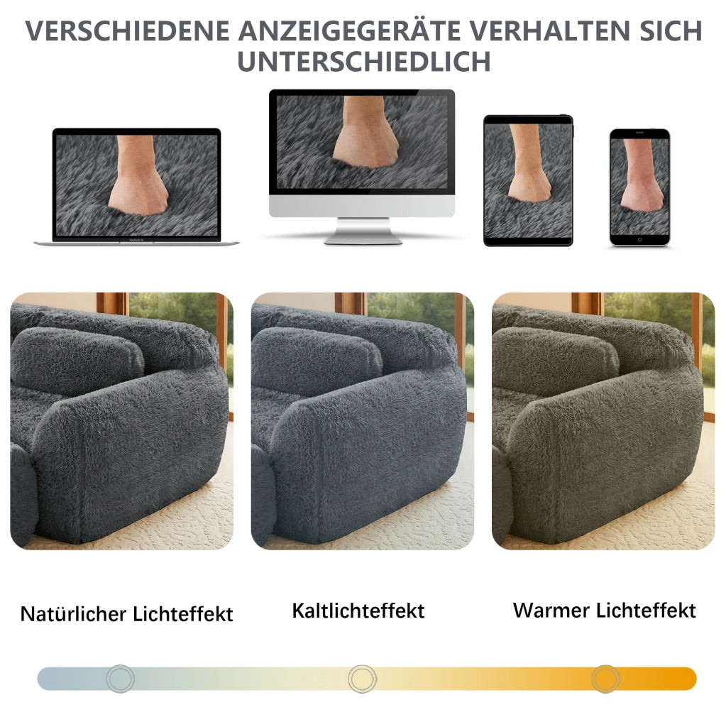 Divano angolare modulare in tessuto peluche con base antiscivolo; grigio