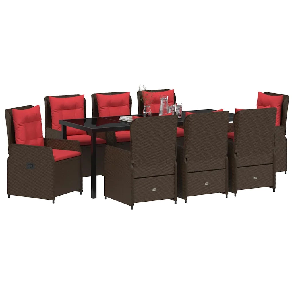 Set da Pranzo per Giardino 9 pcs Marrone Poly Rattan 3381029