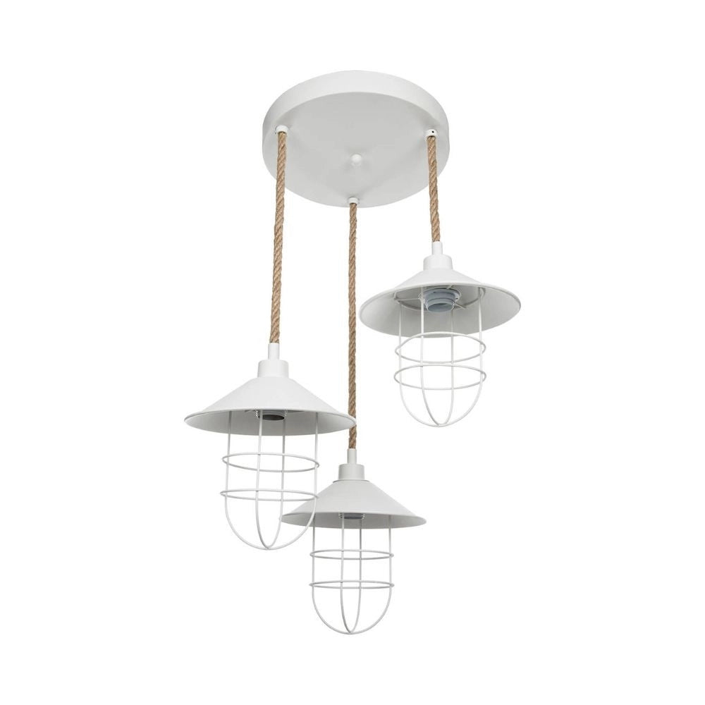 Lampada a sospensione Bulut ASZ0632 3 luci metallo bianco e corda EFFEZ
