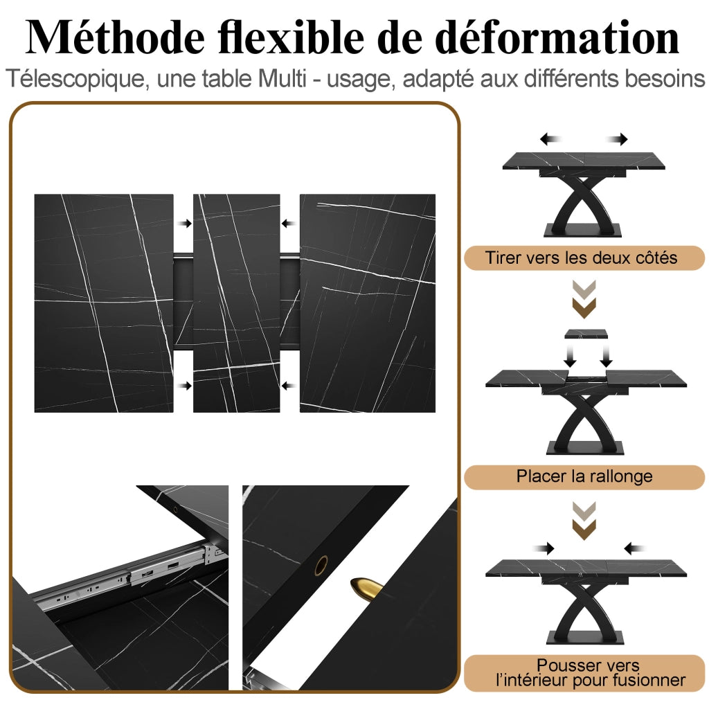 Tavolo da pranzo allungabile con piano in mdf e struttura in metallo, con guide scorrevoli per cucina soggiorno e balcone, nero