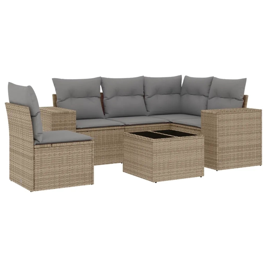 Set Divano da Giardino 6 pz con Cuscini Beige in Polyrattan 3222578