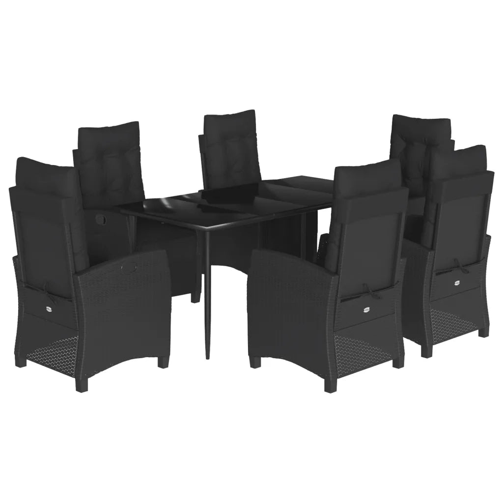 Set da Pranzo da Giardino 7 pz Nero con Cuscini in Polyrattan