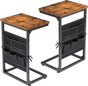 Set di 2 piccole tavole da appendere in legno - comodino e tavolo da salotto con gambe regolabili - design industriale - marrone scuro