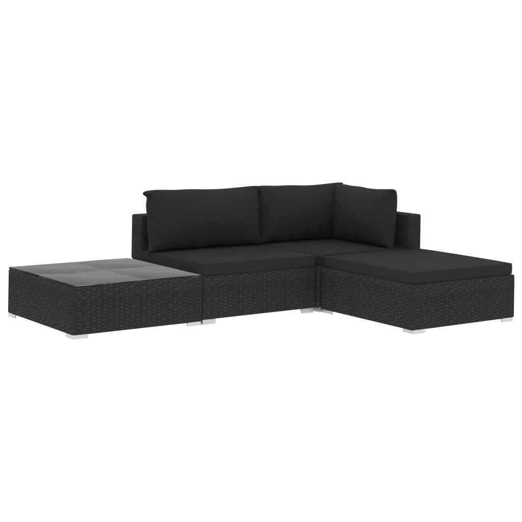 Set Divani da Giardino 4 pz con Cuscini in Polyrattan Nero cod mxl 35159
