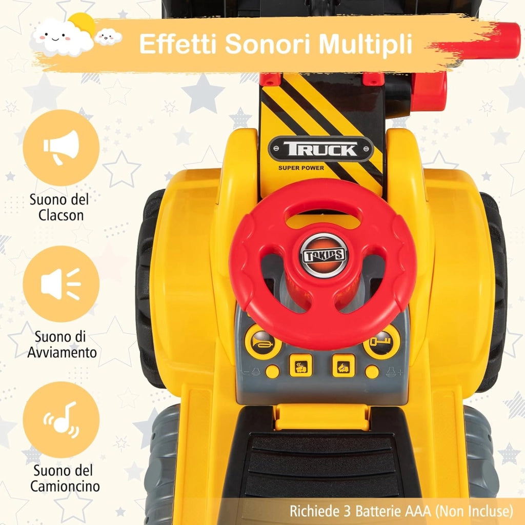 Escavatore Giocattolo Cavalcabile, Ruspa Elettrica Multifunzione con Suoni Realistici, Funzione Avanti e Dietro, Regalo per Bambini 3 Anni +, 85x45x30 cm (Stile 1)