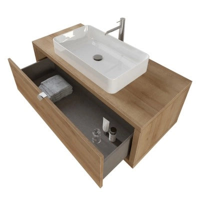 Mobile bagno sospeso 110 cm rovere miele con lavabo da appoggio e specchio Master