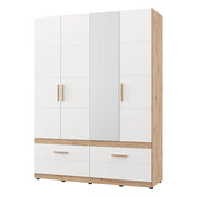 Armadio Camera da Letto Sayul, Guardaroba Grande 2 Cassetti, 155x208h cm Bianco Opaco