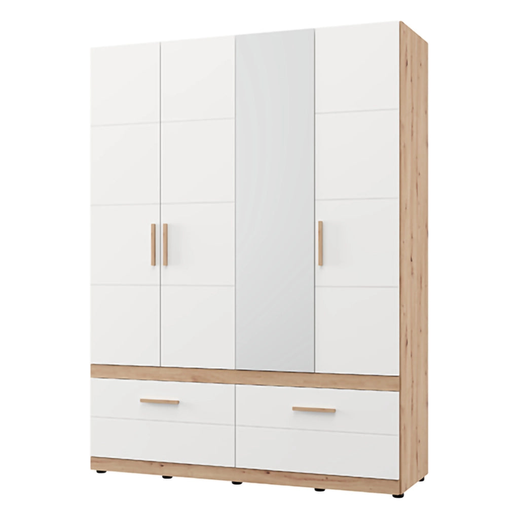 Armadio Camera da Letto Sayul, Guardaroba Grande 2 Cassetti, 155x208h cm Bianco Opaco