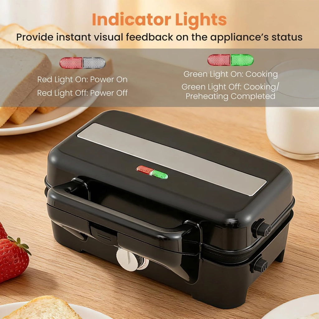 Tostapane 1200W, Piastra per Panini Sandwich Waffle 3 in 1, 5 Temperature Regolabili, Doppia Faccia, Piastra Grill Rimovibile e Lavabile, Protezione contro Surriscaldamento, Nero