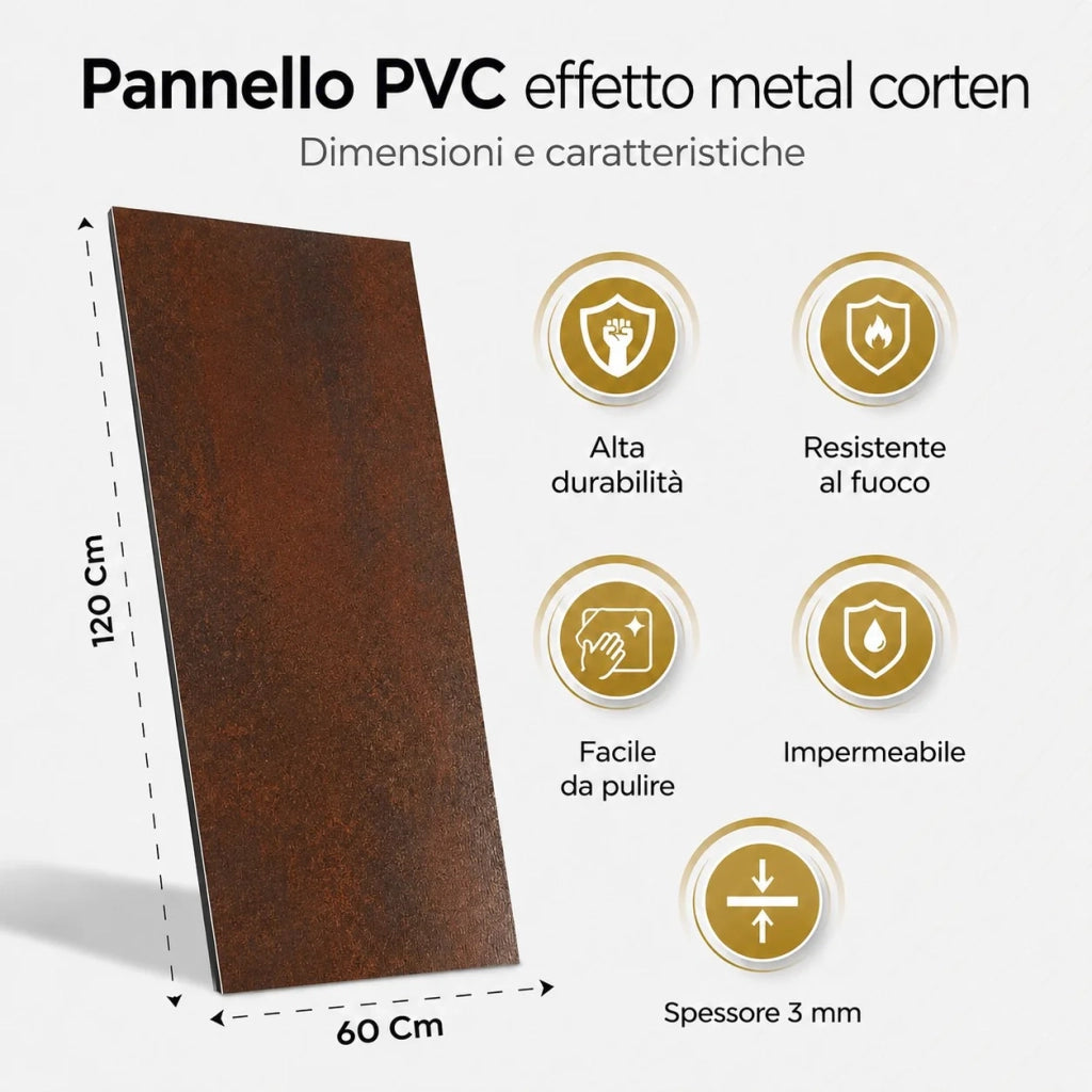 Pannello decorativo effetto metallo Ruggine Corten set 6 pz 120x60 in PVC UV Ultra Slim