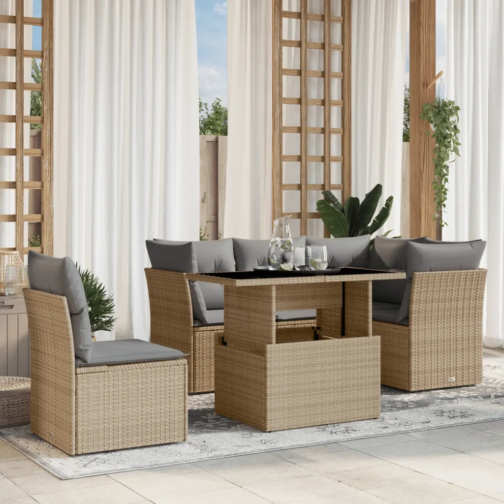 Set Divano da Giardino 6 pz con Cuscini Beige in Polyrattan
