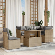 Set Divano da Giardino 6 pz con Cuscini Beige in Polyrattan