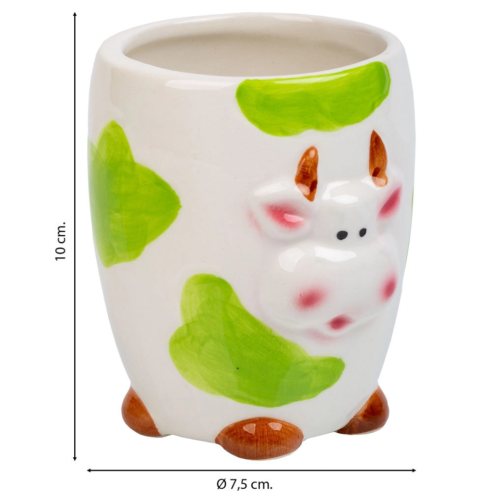 Portapenne mucca in ceramica verde d7,5x10h
