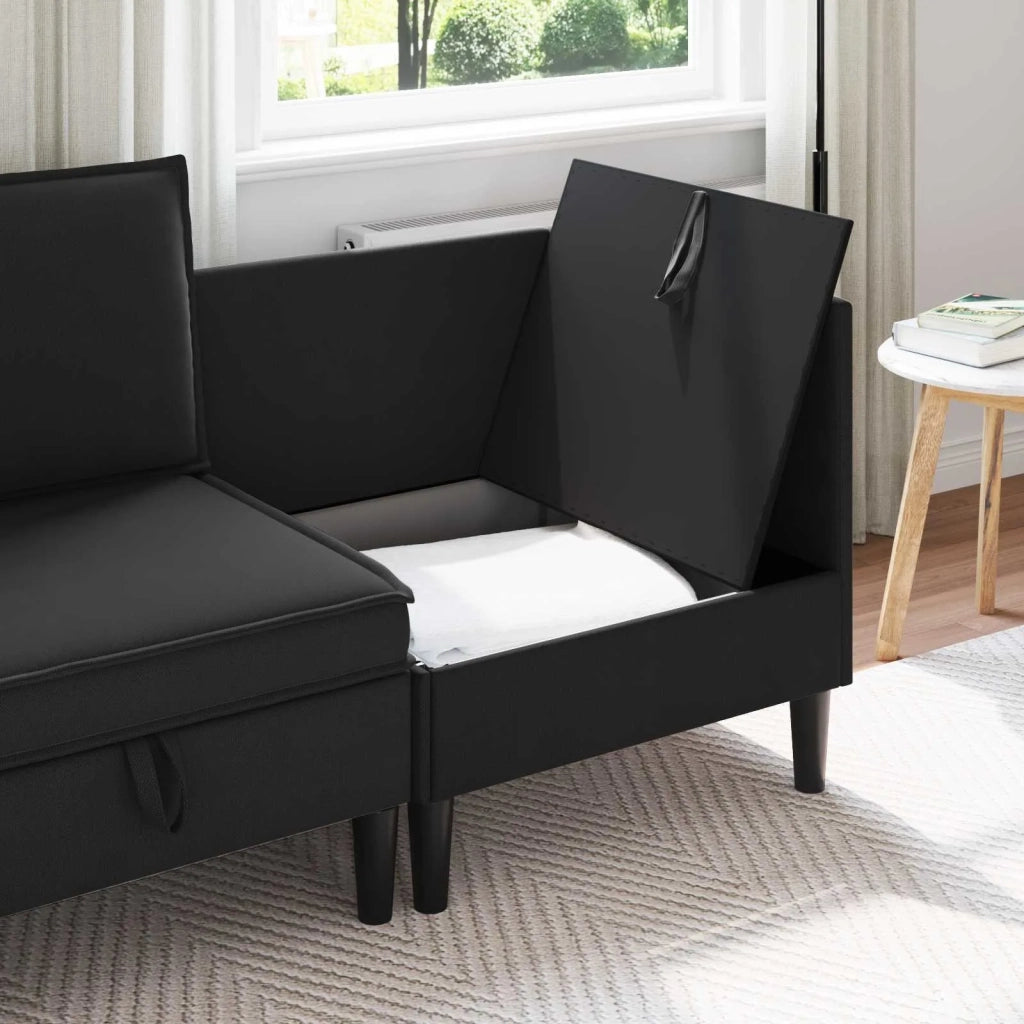 Divano Angolare con Storage Nero Velluto