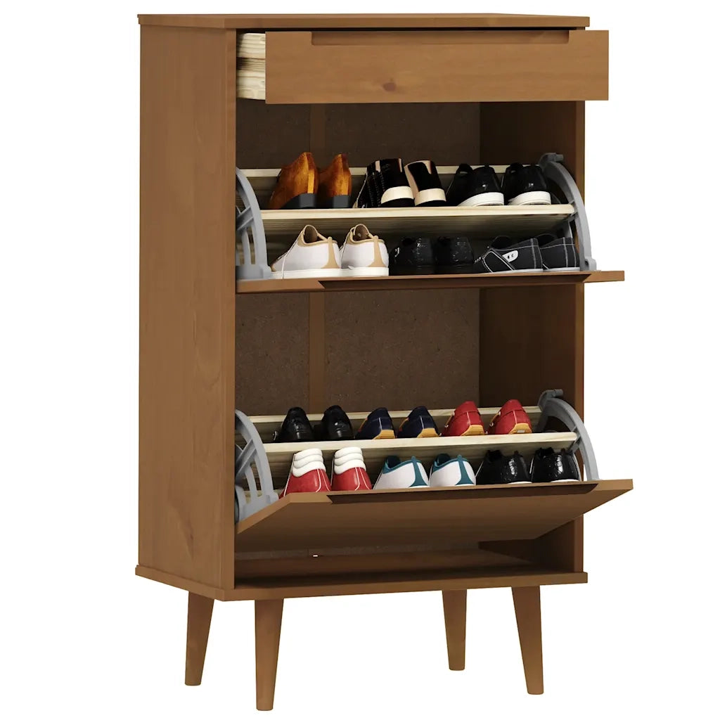 vidaXL Scarpiera MOLDE Marrone 59,5x35x103cm in Legno Massello di Pino