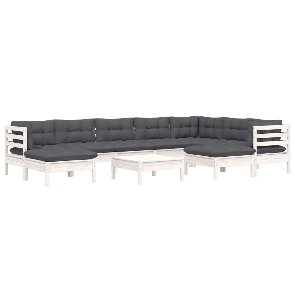 Set Divani da Giardino 10 pz con Cuscini Bianchi Legno di Pino 3096714