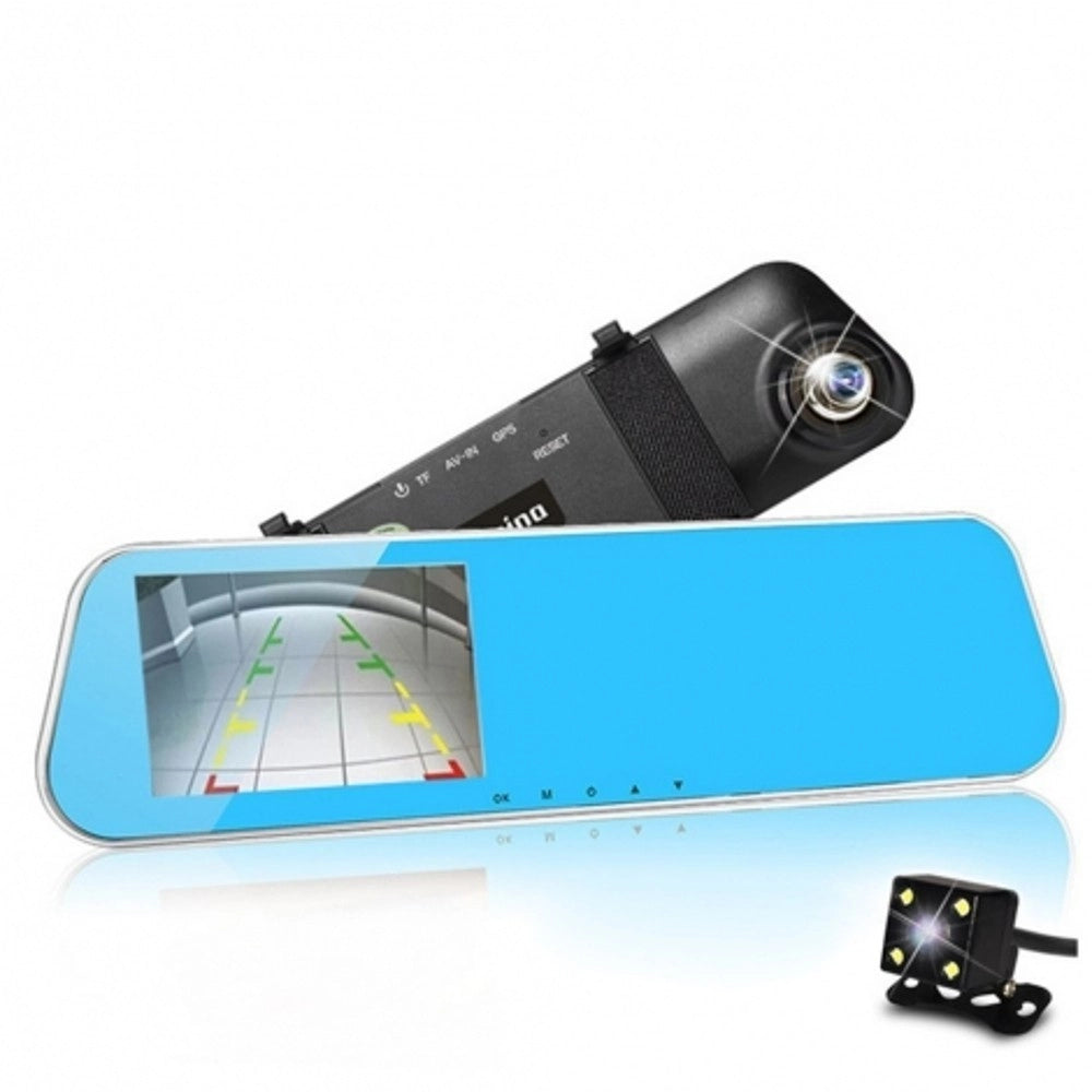 Trade Shop - Specchietto Retrovisore Dvr Monitor Hd 4.3" Lcd Telecamera Retromarcia Auto -