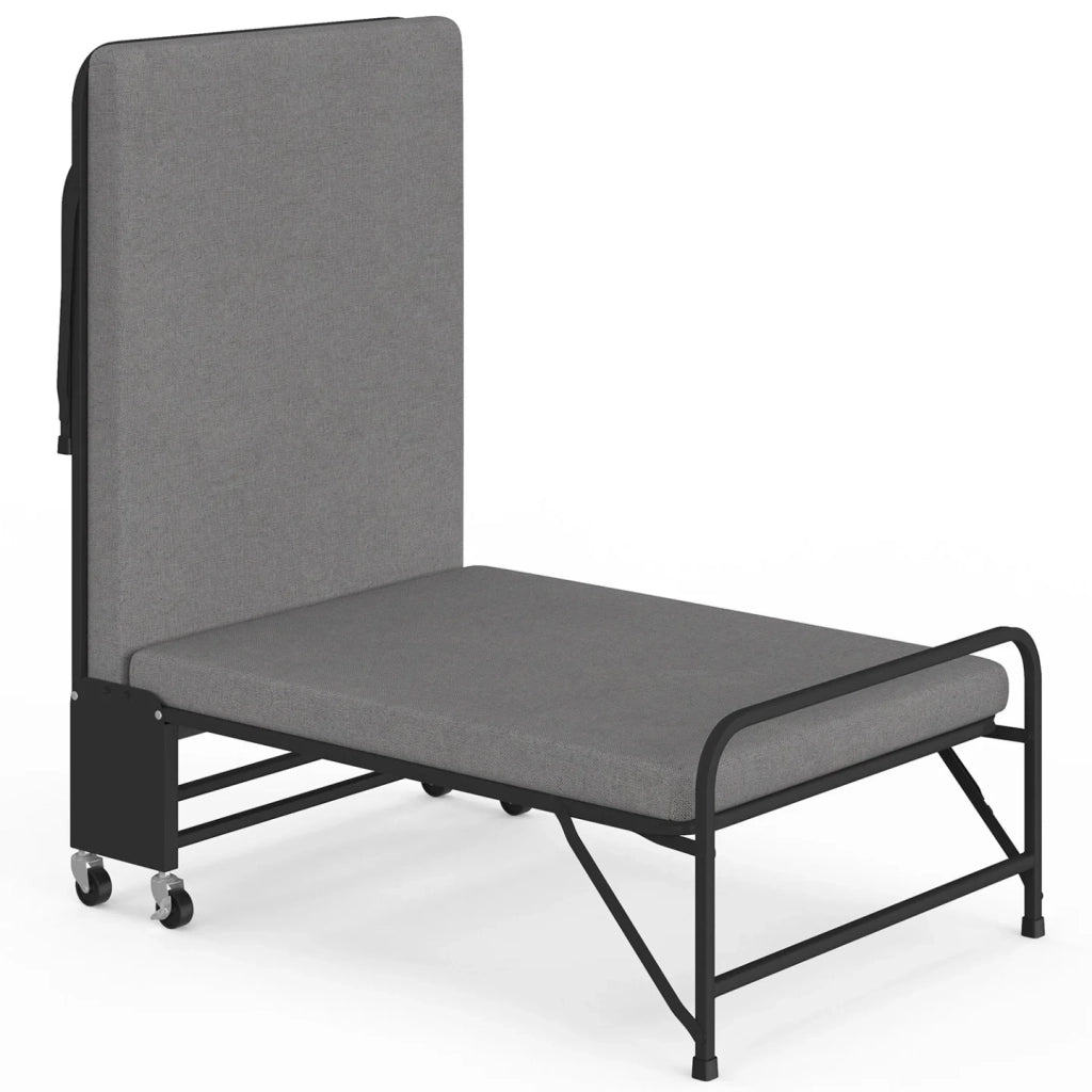 IDMarket - Letto supplementare in metallo pieghevole per 1 persona ZAK con base e materasso 70x190 cm grigio e nero