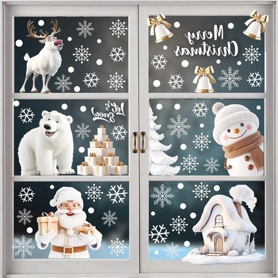 Decorazione per finestre autoadesiva per Natale - 9 fogli - Decorazione invernale con fiocchi di neve per bambini.
