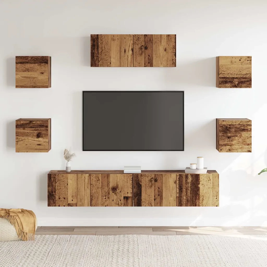Set Mobile TV 5 pz Montato a Parete Legno Antico 3329207