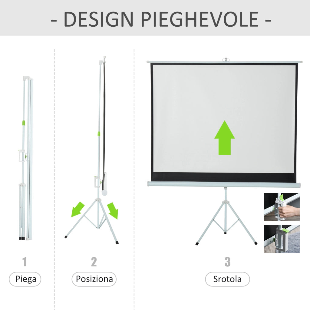 EasyComfort Telo Proiettore da 84 Pollici 4K HD Formato 4:3 con Treppiede Pieghevole e Altezza Regolabile, Schermo Proiettore Portatile, Grandangolo di 160 Gradi, per Casa, Home, Cinema, Esterno, Bianco