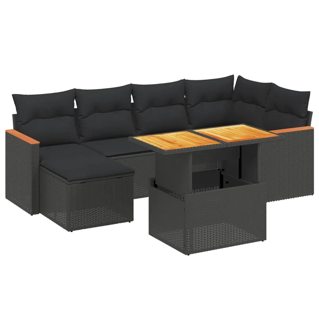 Set Divani da Giardino con Cuscini 7pz Nero Polyrattancod mxl 90329