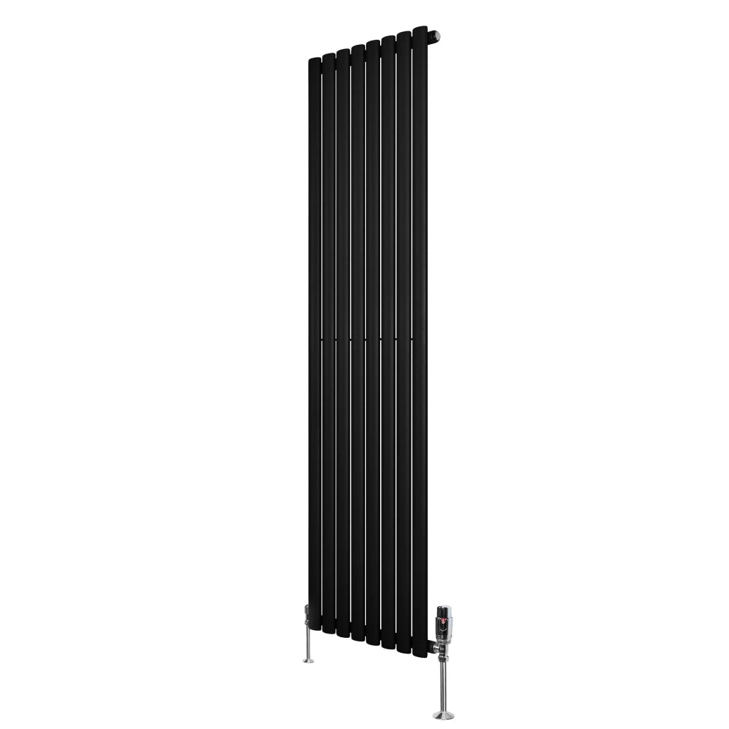 Radiatore Verticale Ovale 1800x480mm Nero con Valvole TRV