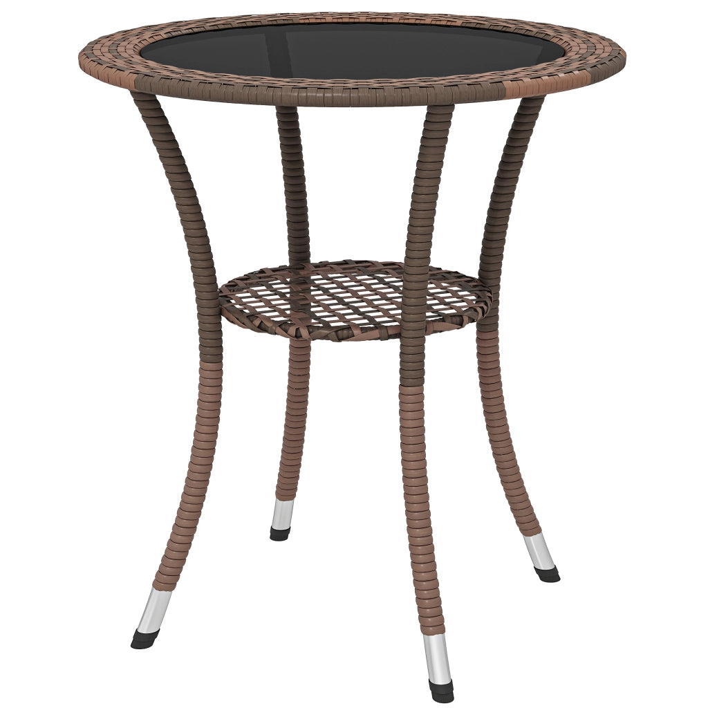 Tavolo da giardino rotondo con piano in vetro ¨C zephmum ¨C marrone 64x71 cm