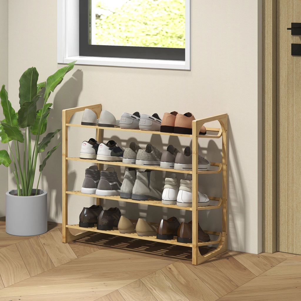 Scarpiera 4 livelli 12 paia design a listelli ¨C Zephmum ¨C Bamb¨´ naturale 76x33x67 cm