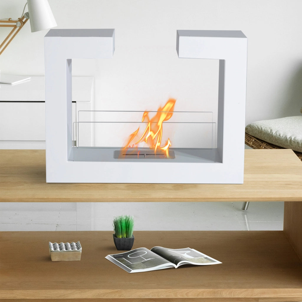 Caminetto Bioetanolo da Tavolo ¨C zephmum ¨C Acciaio Inossidabile Vetro 78x25x58 cm Bianco