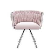 Sedia girevole in velluto con schienale ergonomico e struttura a 4 gambe in acciaio; rosa