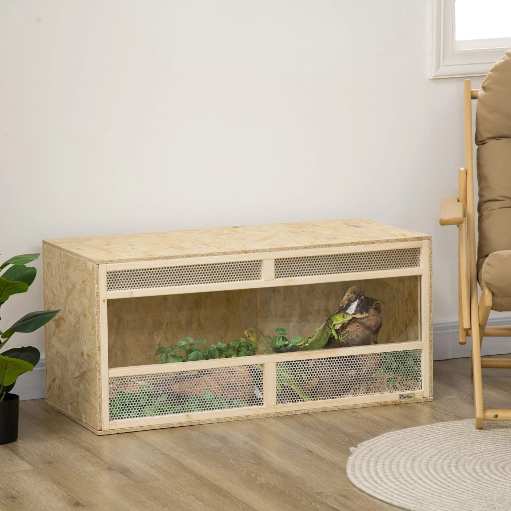Terrario in legno OSB per rettili con porta scorrevole in vetro ¨C Xylo ¨C 100x47x47 cm naturale
