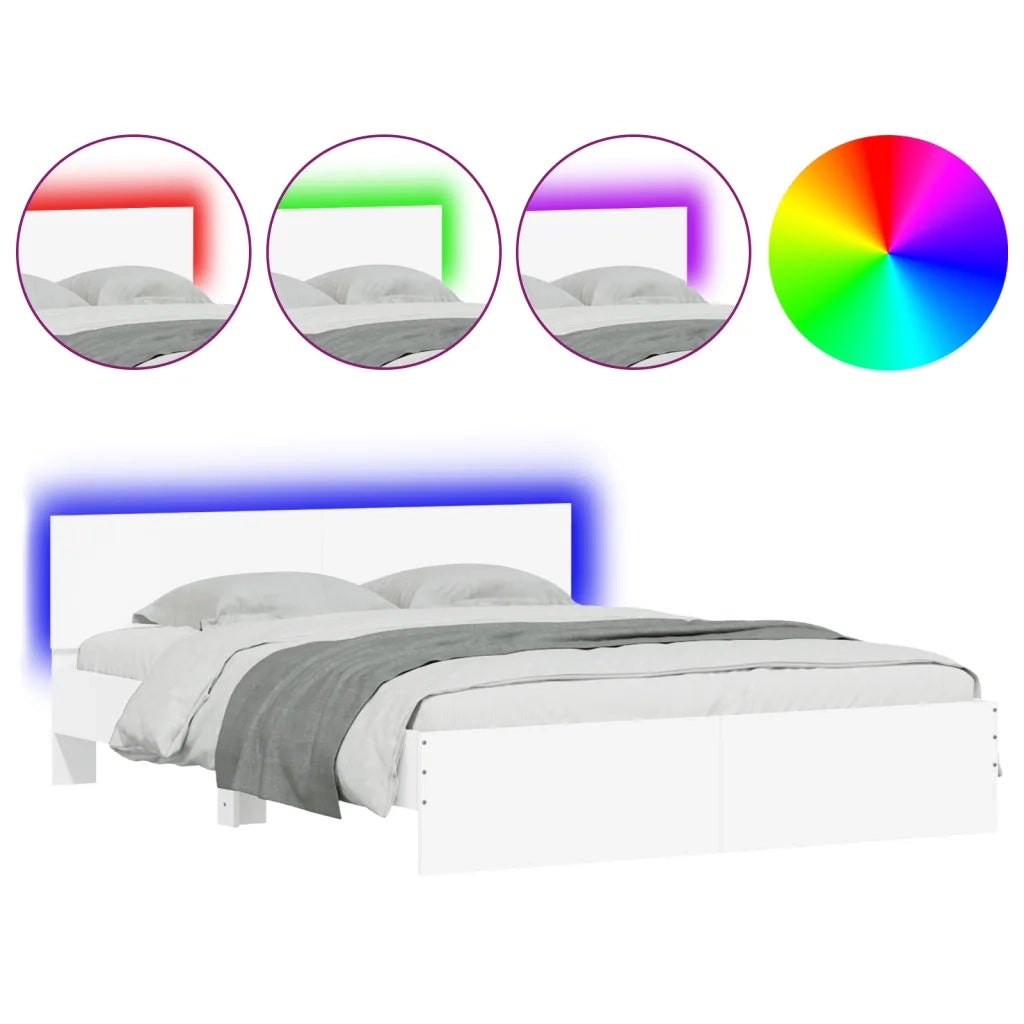 Letto matrimoniale | Letto per adulti | Giroletto con Testiera e LED Bianco 160x200 cm