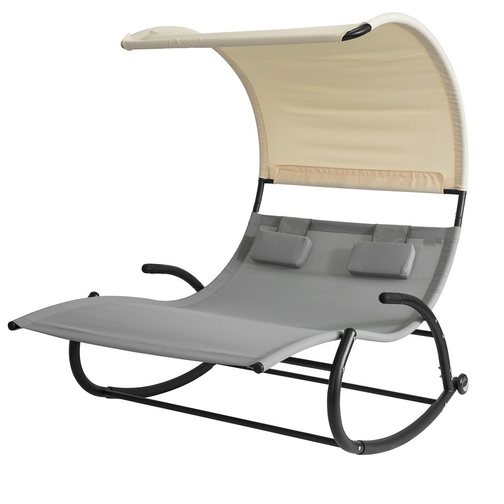 SoBuy Sdraio dondolo da giardino 2 Posti con 2 Cuscini e Tettuccio Sdraio prendisole per esterni Grigio 140x184x180 cm OGS50-HG
