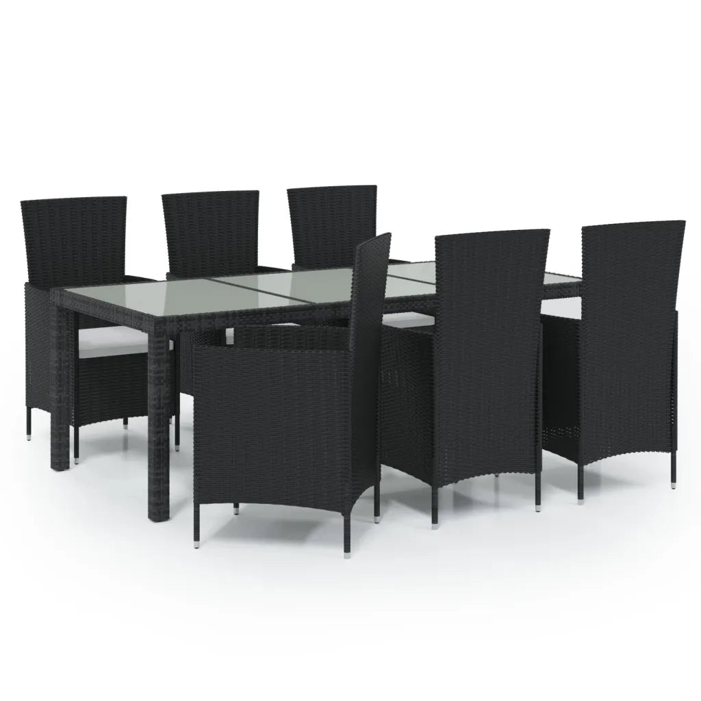 Set da Pranzo da Giardino 7 pz con Cuscini in Polyrattan Nero 3094829
