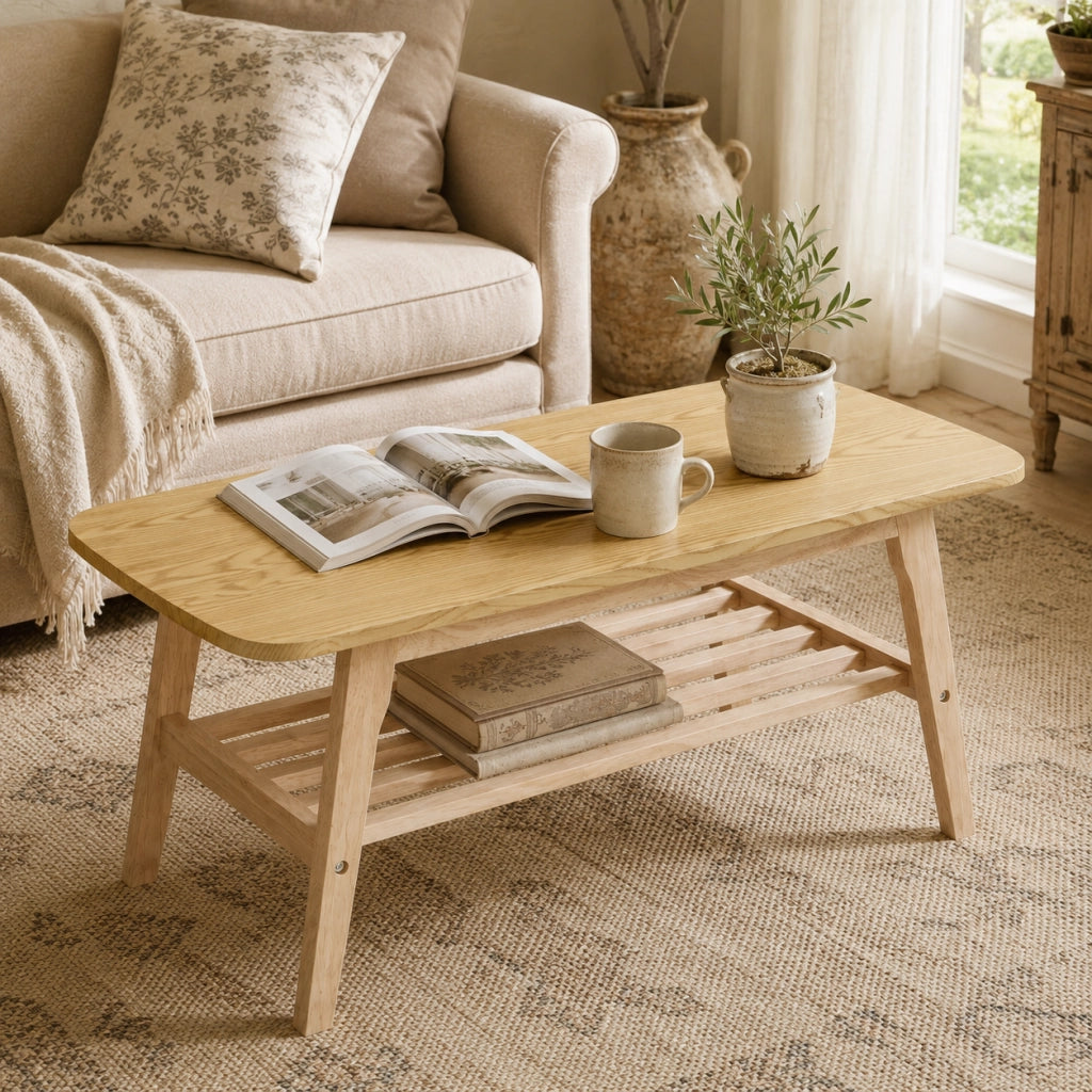 Tavolino da salotto con vano portaoggetti a 2 livelli; struttura robusta in legno; stile moderno 110 × 58 × 19 cm