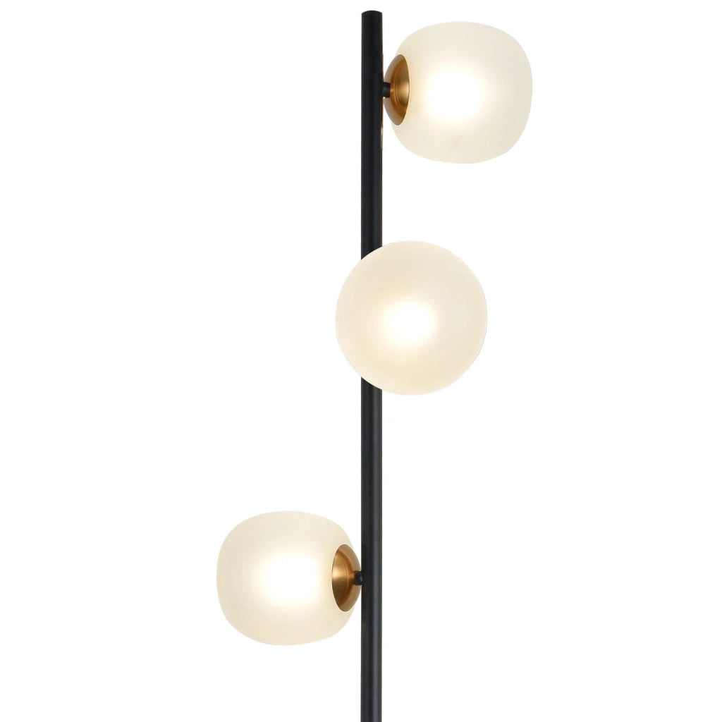 LÚZETE - LAMPADA DA TERRA 3 LUCI FERRO NERO BRONZO VECCHIO TULIPANI BIANCHI NICOLETTA