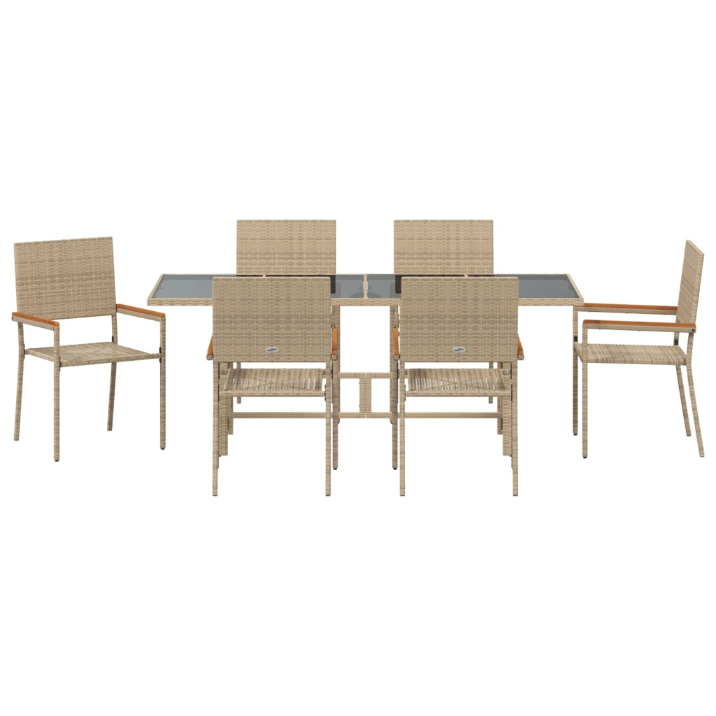 Set da pranzo da giardino 7 pezzi beige in polyrattan