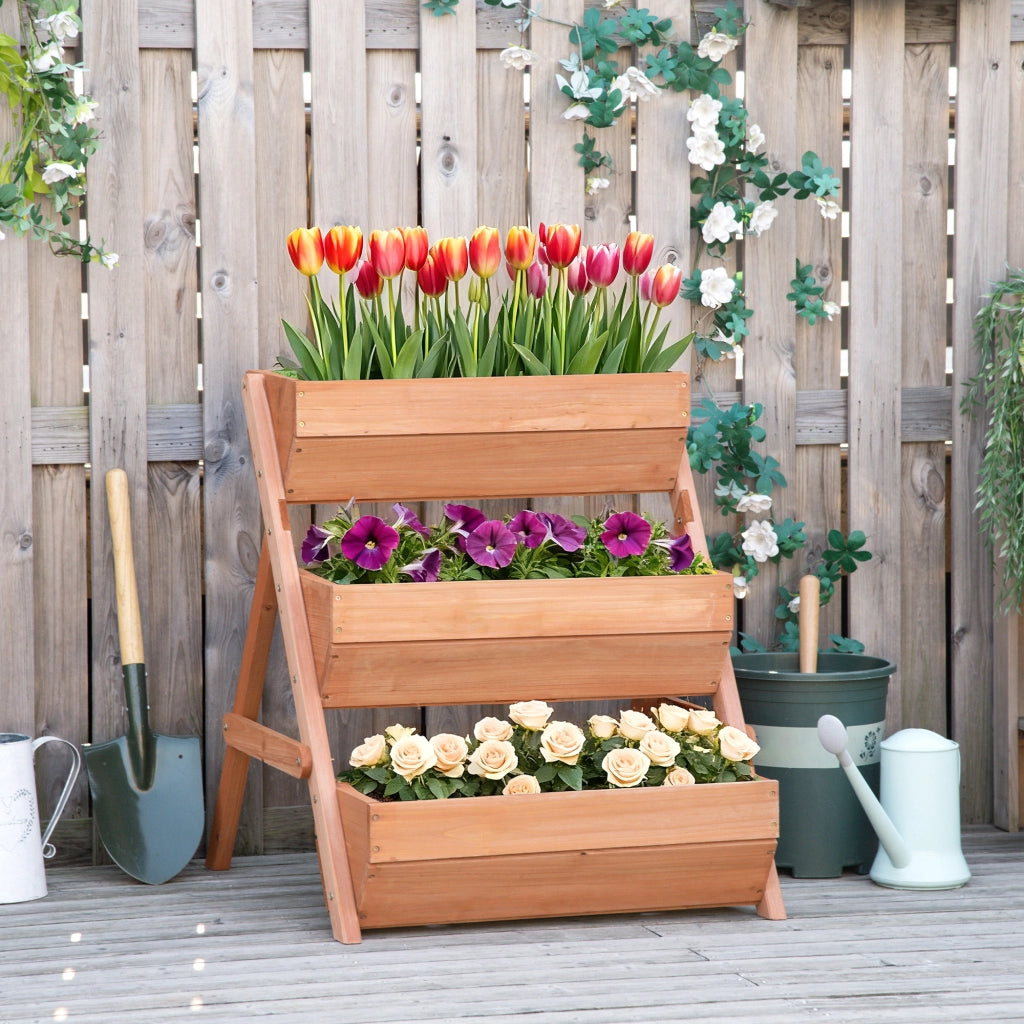 Giardino Letto Elevato Legno 3 Livelli con Drenaggio ¨C Zephmum ¨C Marrone 65x75x76 cm