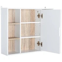 Armadietto con Specchio in MDF e Truciolato con 3 Ripiani Laterali e Ripiano Regolabile Interno, 60x14.5x49.4 cm