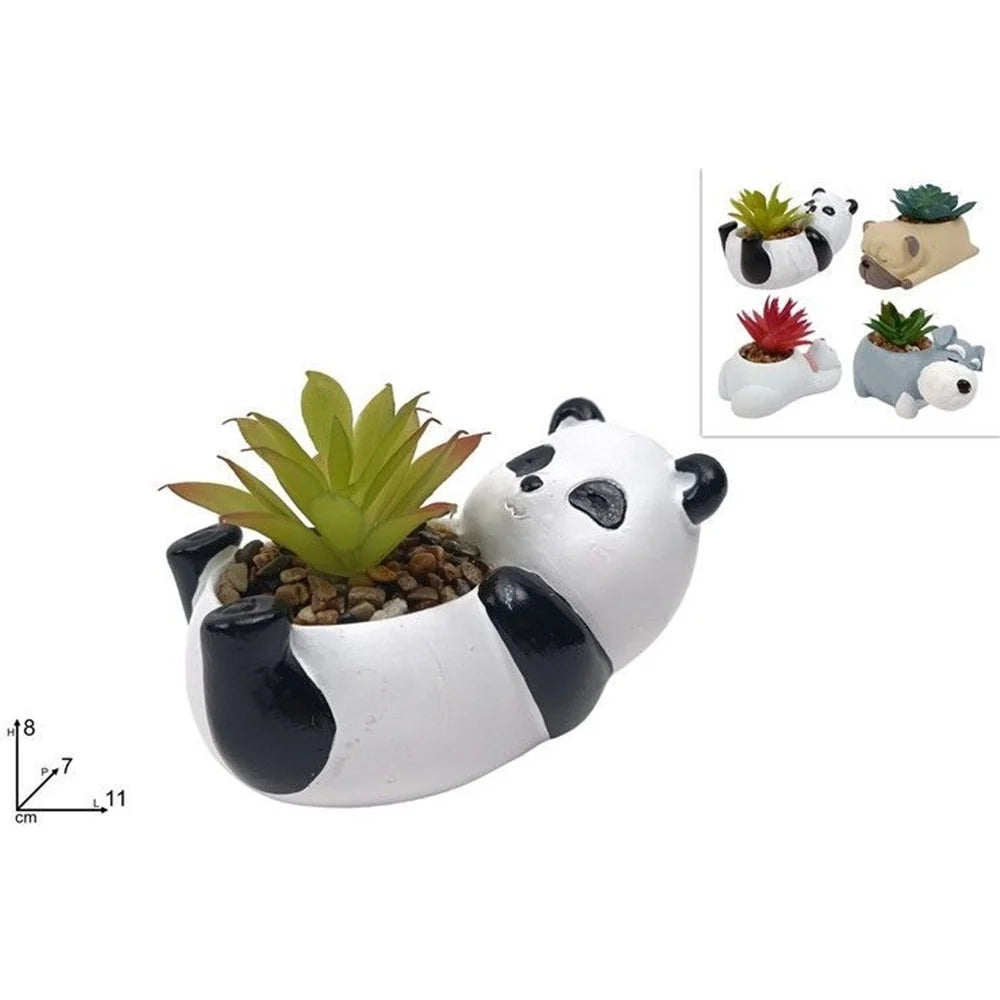 Trade Shop - Set 12pz Vaso Portafiori A Forma Di Animaletto Sdraiato Con Pianta Grassa 4 Modelli 660959 -