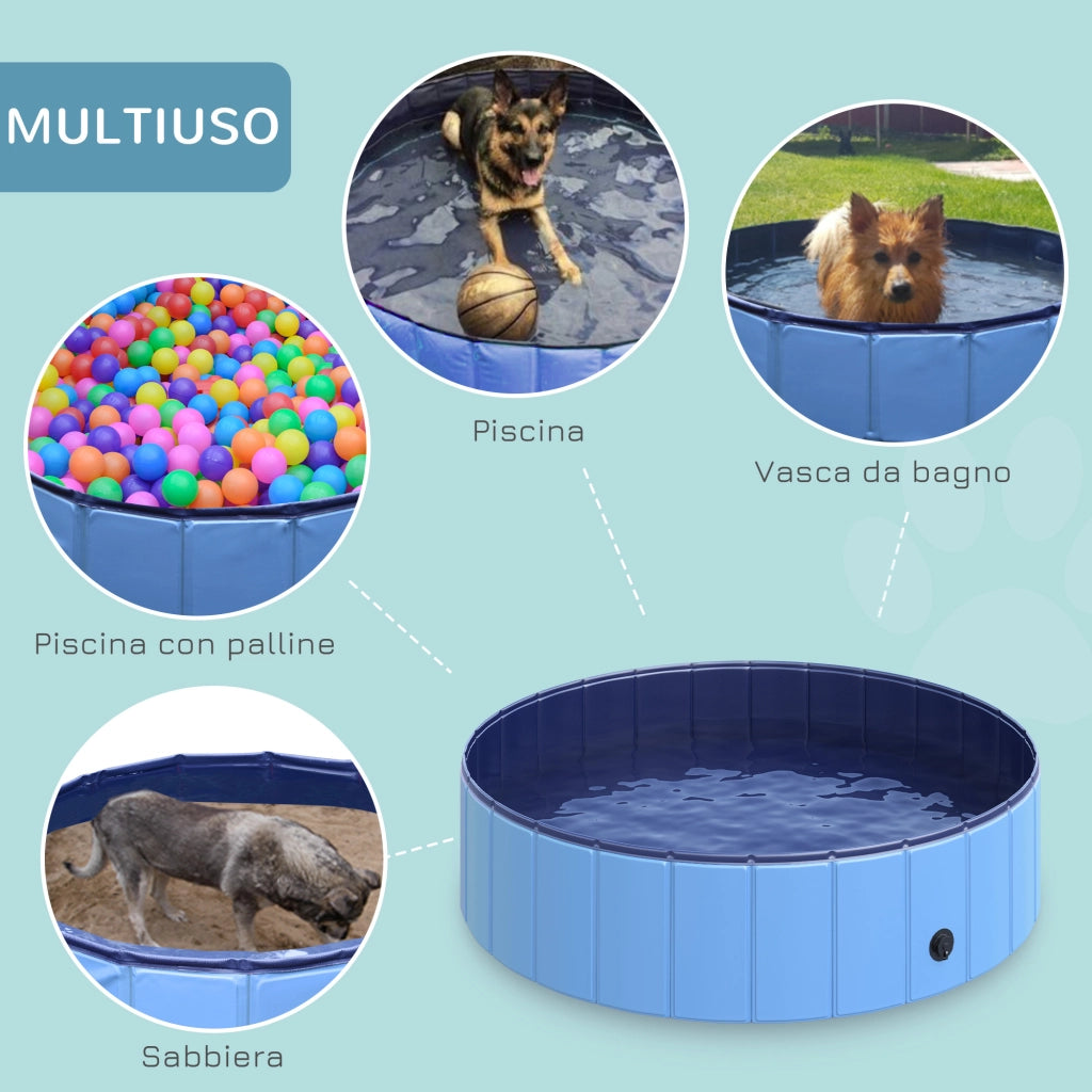 EasyComfort Piscina Pieghevole per Cani in Plastica Bordo Stabile per Animali Domestici Blu 120 x 30 cm (ØxH)