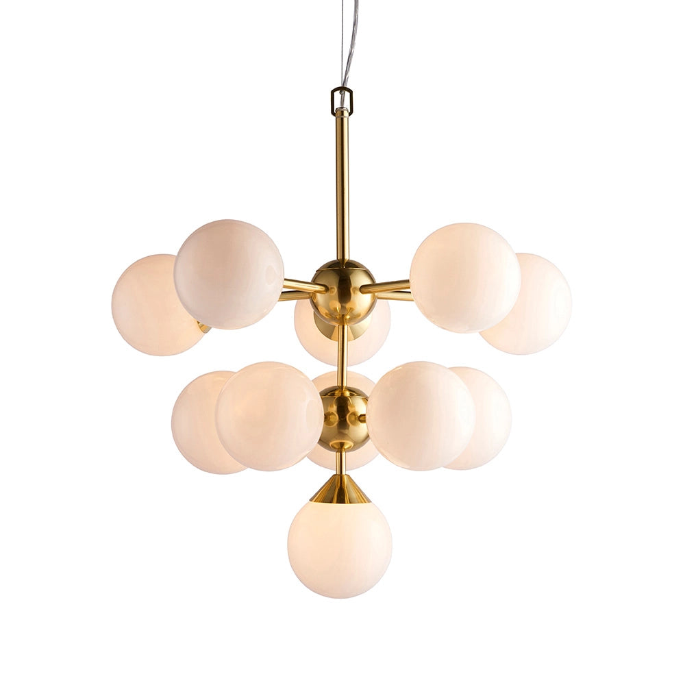 Lampadario Oscar Endon ottone 11 sfere vetro bianco G9