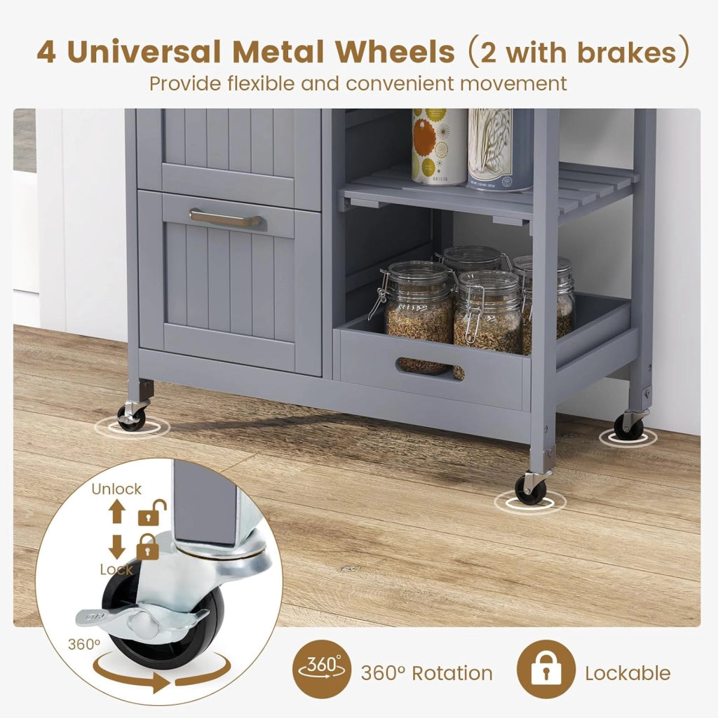 Carrello da cucina su ruote, armadio da cucina con piano di lavoro, isola mobile in legno, carrello da servizio, carrello da cucina con cassetto, carrello da cucina 67 x 37 x 83,5 cm (grigio)