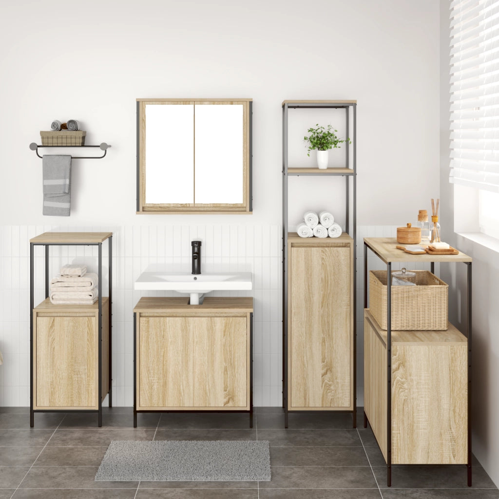 Set di Mobili per Bagno 5 Pezzi in Legno Ingegnerizzato Rovere Sonoma