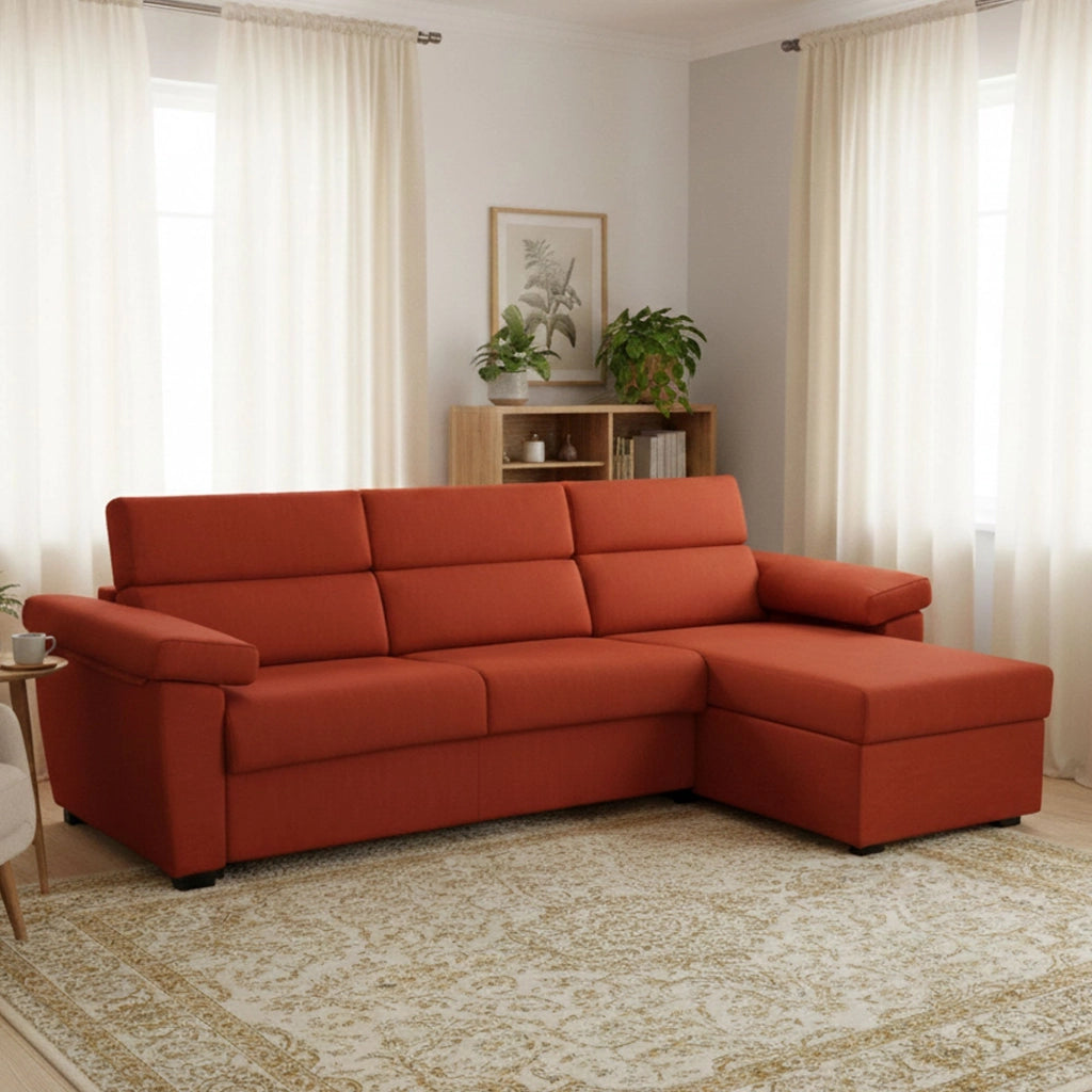 Tolle, Divano Letto con Penisola Sfoderabile Made in Italy, 285x160 cm Arancione