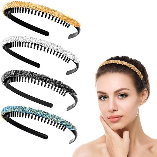 Diadema per capelli con diamanti - Set da 4 pezzi - Cintura per capelli in plastica - Cintura per capelli a denti - Cappuccio antiscivolo per capelli - Cintura per capelli per sport unisex