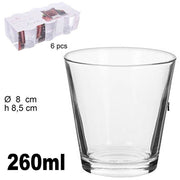 Trade Shop - Set 6 Bicchieri Trasparenti 260ml In Vetro Da Tavola Acqua Diametro 8cm H 8,5cm -
