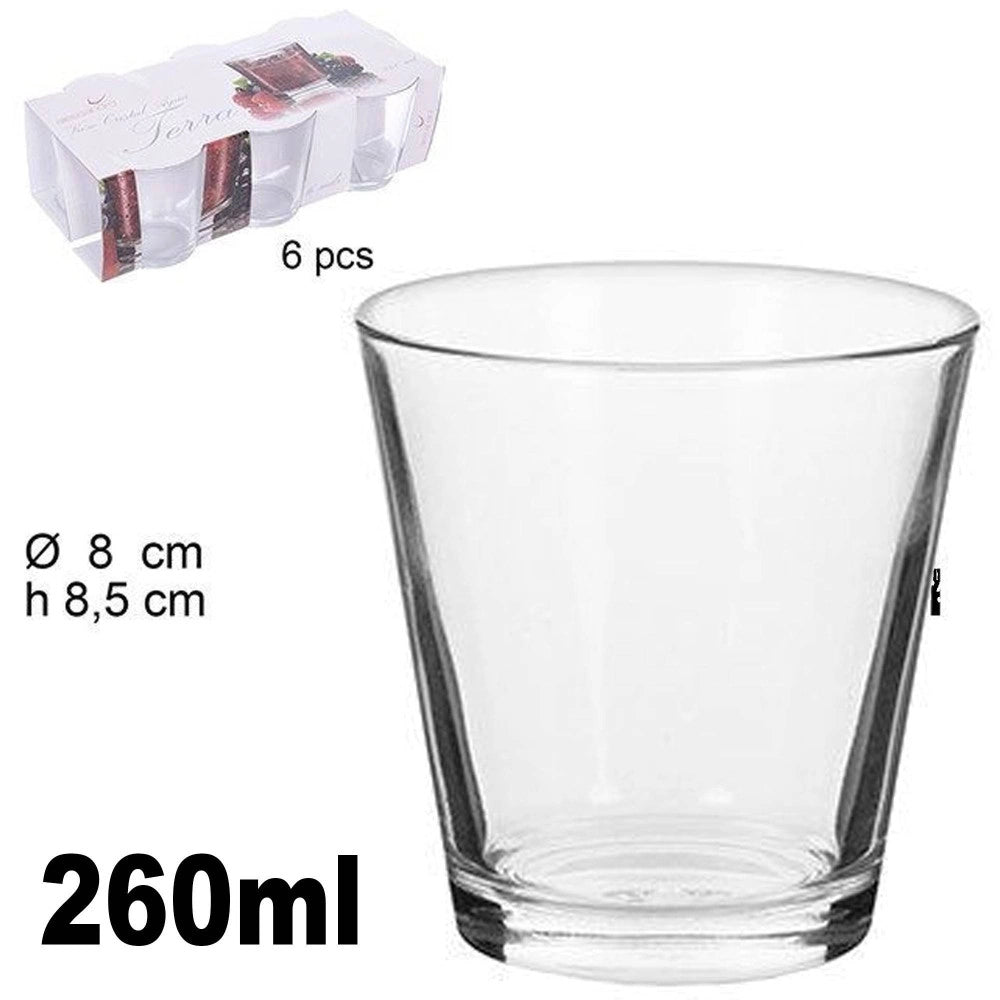 Trade Shop - Set 6 Bicchieri Trasparenti 260ml In Vetro Da Tavola Acqua Diametro 8cm H 8,5cm -